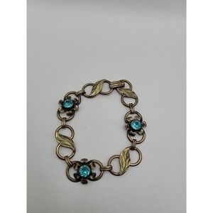 Vintage Van Dell 12K GF 1/20 On Sterling Bracelet Blue Stone Flowers Jewelry
